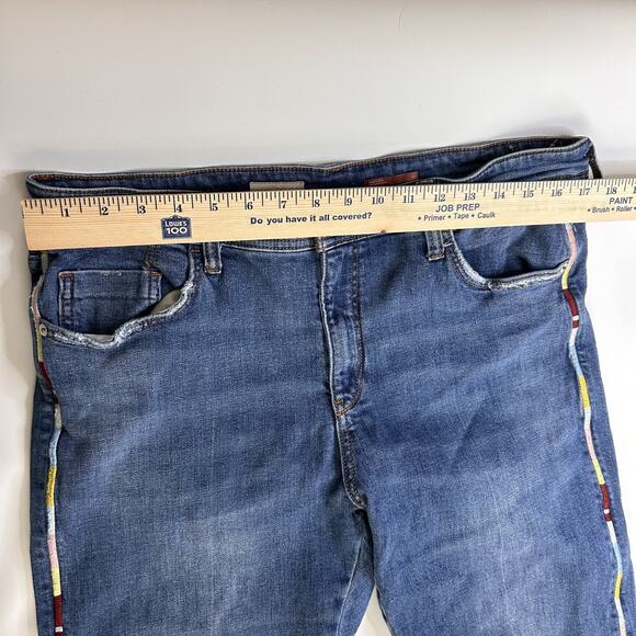 Anthropologie Pilcro Slim Boyfriend Jeans Womens 32 Embroidered Piping Artsy - Picture 6 of 9